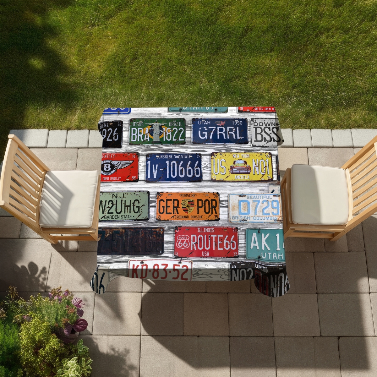 Picture of Begin Home Decor C1TC5858U1TL4J 58 x 58 in. Number Plates Man Cave Blue Tablecloth - Indoor Outdoor Decor