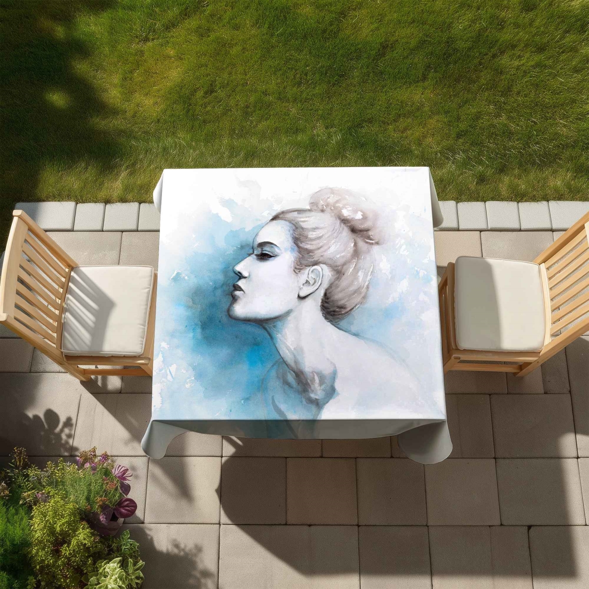 Picture of Begin Home Decor C1TC5858E9TTAV 58 x 58 in. Watercolor Abstract Girl Profile View Tablecloth - Home Decor