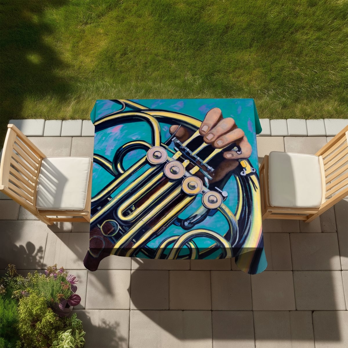 Picture of Begin Home Decor C1TC5858YZPMG8 58 x 58 in. Musician with French Horn Tablecloth - Man Cave Home Decor