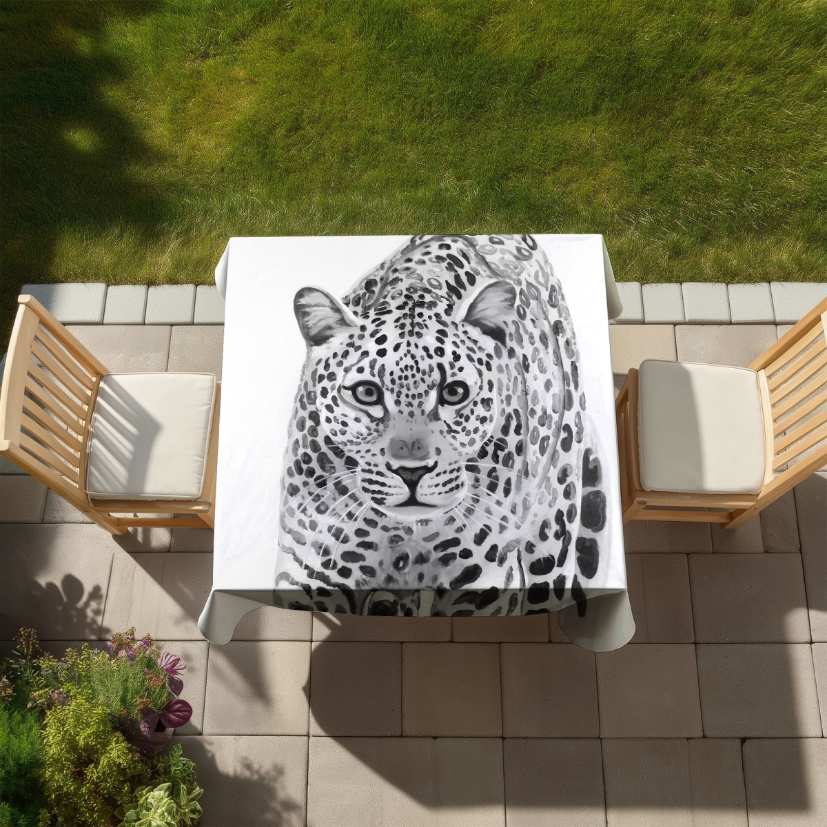 Picture of Begin Home Decor C1TC5858BBFWFJ 58 x 58 in. Leopard Ready To Attack Tablecloth - Monochrome Home Decor
