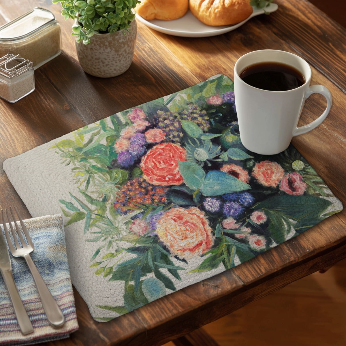 Picture of Begin Home Decor C6BP14185EHTZY 14 x 18 in. Flowers Melody Braided Polyester Placemat - Home Decor - Set of 6