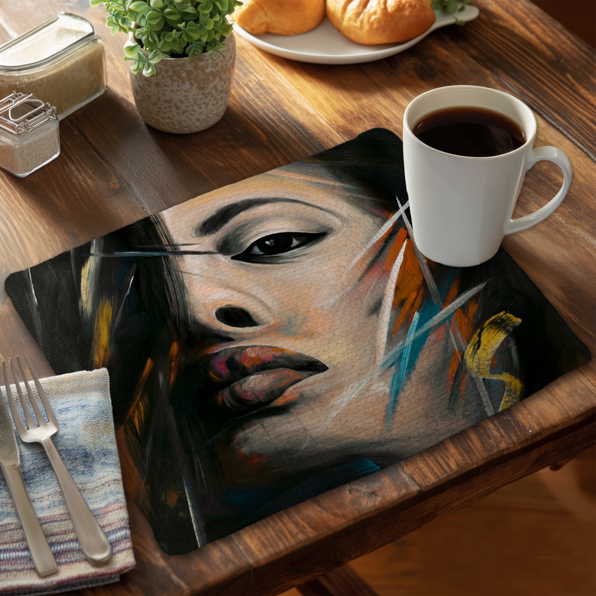 Picture of Begin Home Decor C4BP1418US5ATQ 14 x 18 in. Abstract Woman Portrait Braided Polyester Placemat - Home Decor - Set of 4