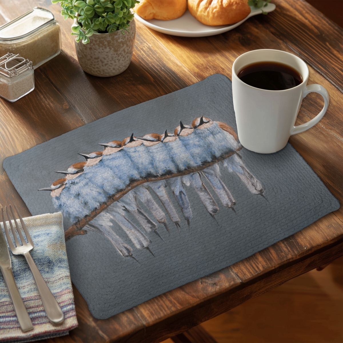 Picture of Begin Home Decor C4BP1418ZFTZ2D 14 x 18 in. Bunch of Small Birds on a Branch Braided Polyester Placemat - Set of 4