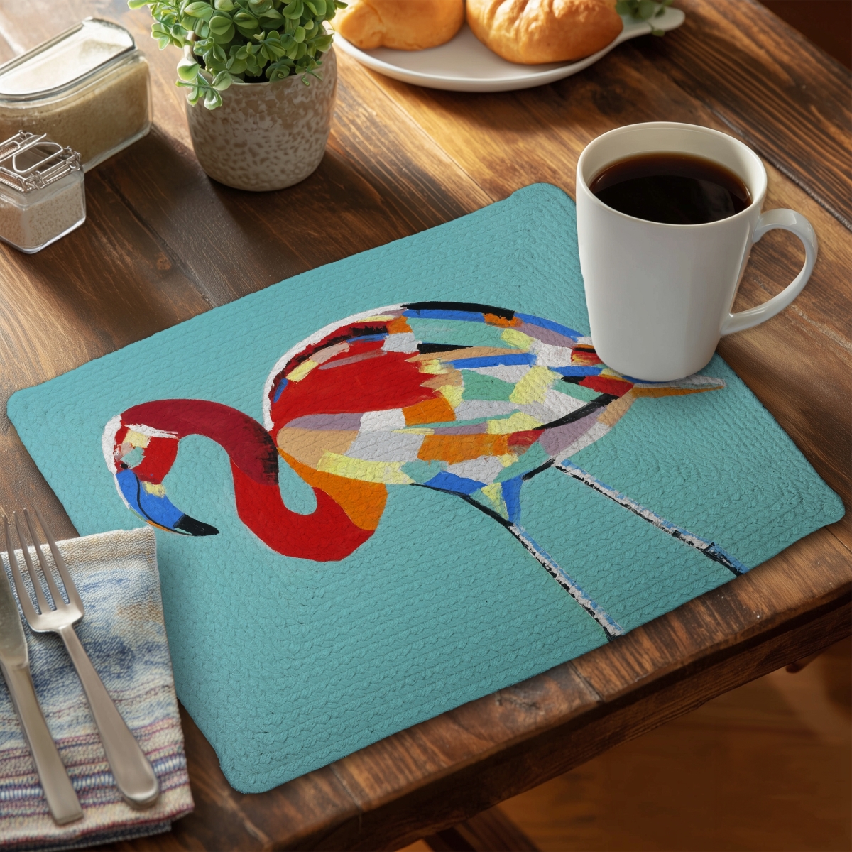 Picture of Begin Home Decor C4BP1418PMZXMN 14 x 18 in. Abstract Flamingo Braided Polyester Placemat for Home Decor - Set of 4