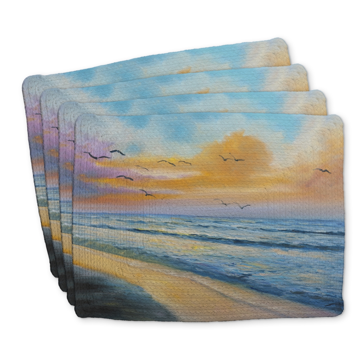 Picture of Begin Home Decor C4BP14182OFIQN 14 x 18 in. Breathtaking Tropical Sunset Braided Polyester Placemat - Home Decor - Set of 4