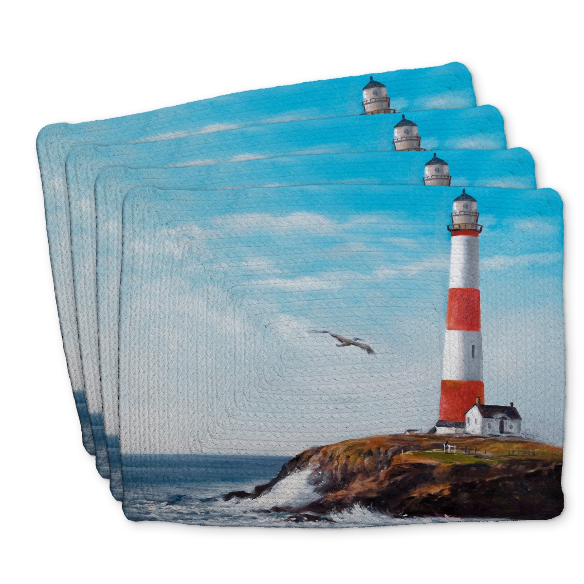Picture of Begin Home Decor C4BP1418FFM54H 14 x 18 in. Lighthouse At the Edge of the Sea - Braided Polyester Placemat - Set of 4