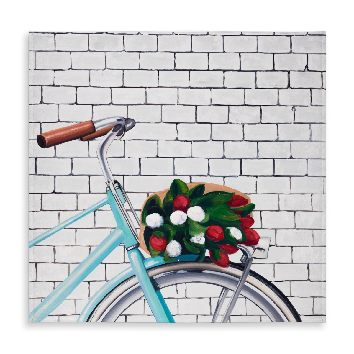 Picture of Begin Home Decor C1TC5858G8Y9C7 58 x 58 in. Bicycle with a Bouquet of Tulips Tablecloth - Indoor Outdoor Decor