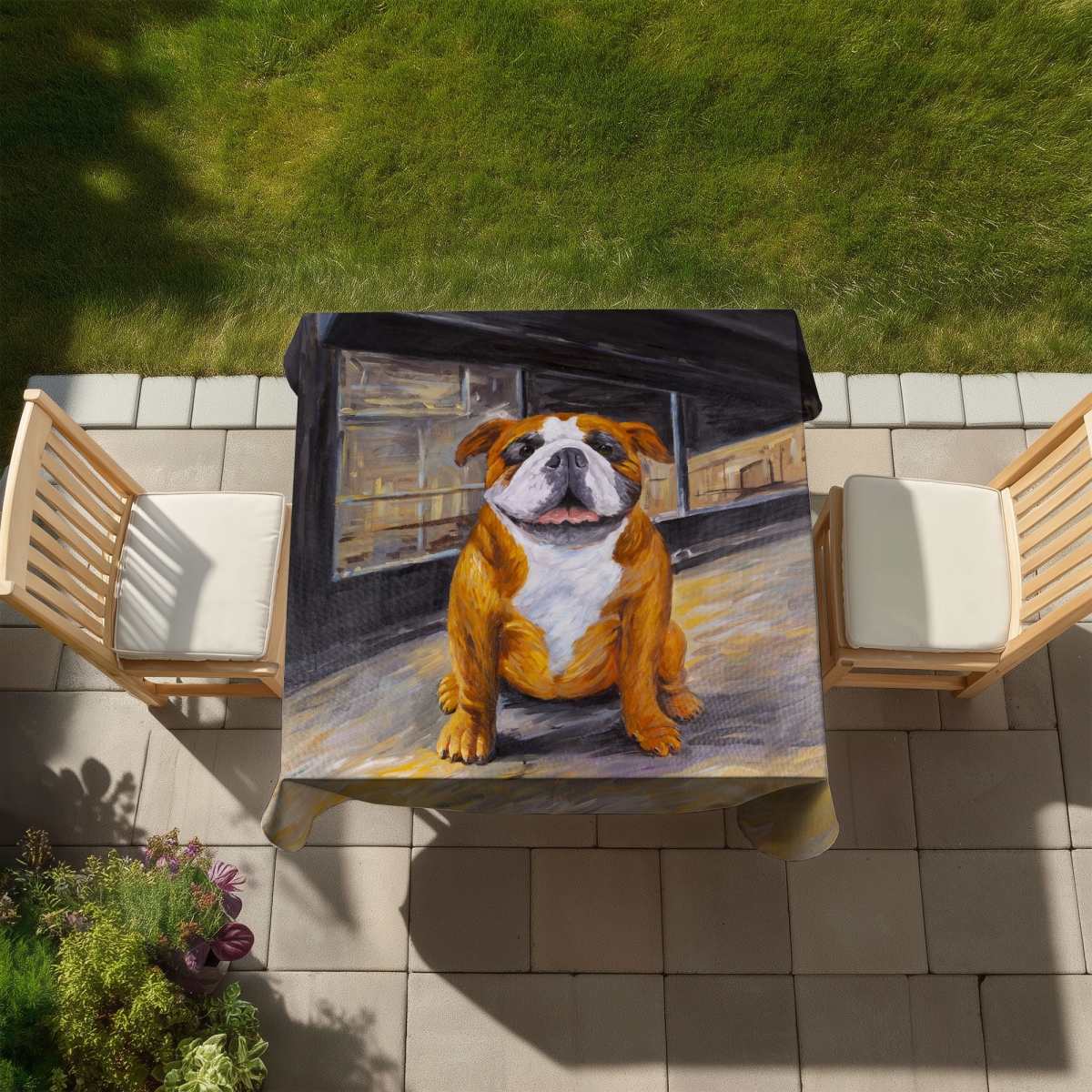 Picture of Begin Home Decor C1TC5858GC5WP1 58 x 58 in. Smiling Bulldog - Modern Indoor Outdoor Tablecloth for Home Decor