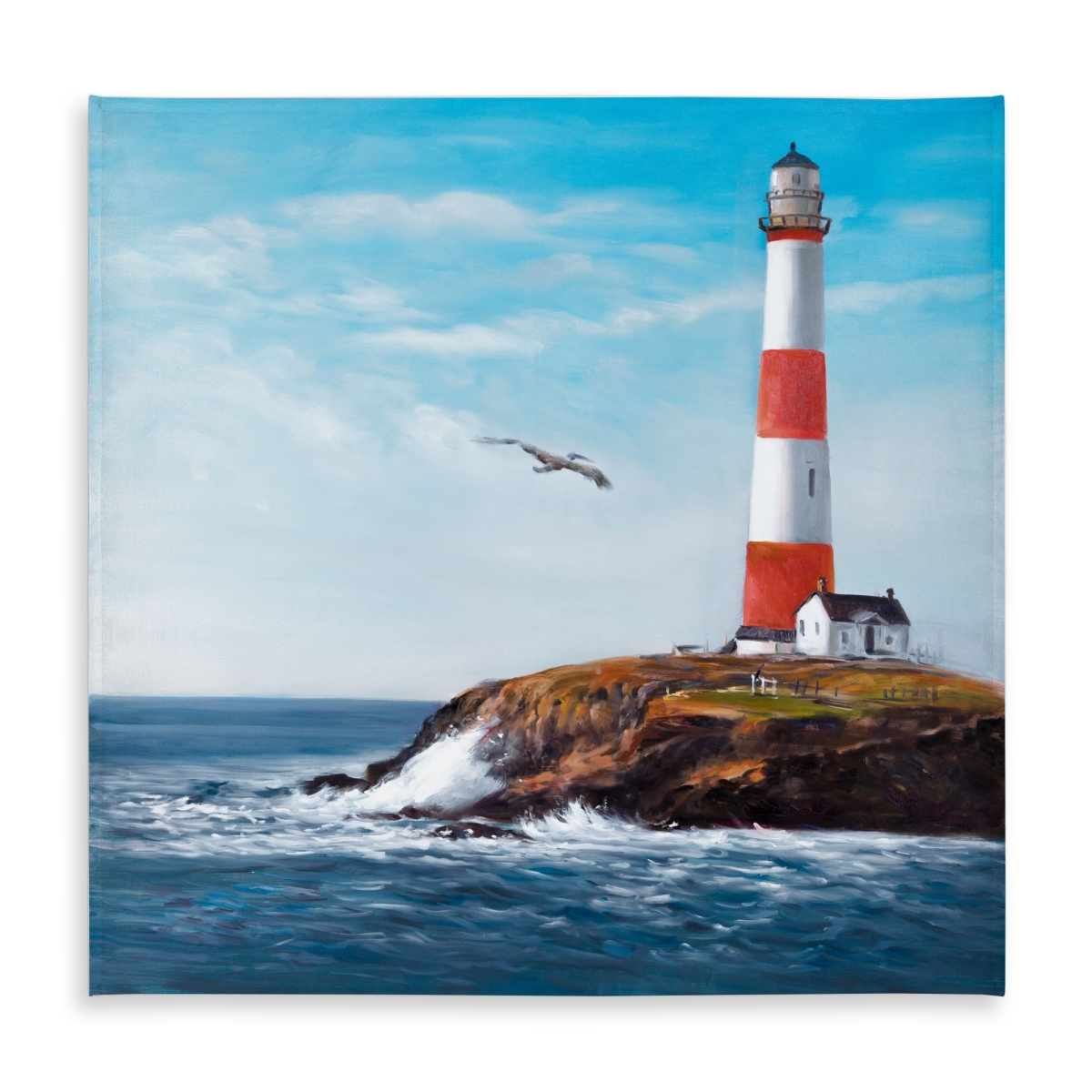 Picture of Begin Home Decor C1TC5858SJ2PJK 58 x 58 in. Lighthouse At the Edge of the Sea Tablecloth - Red Waves Decor