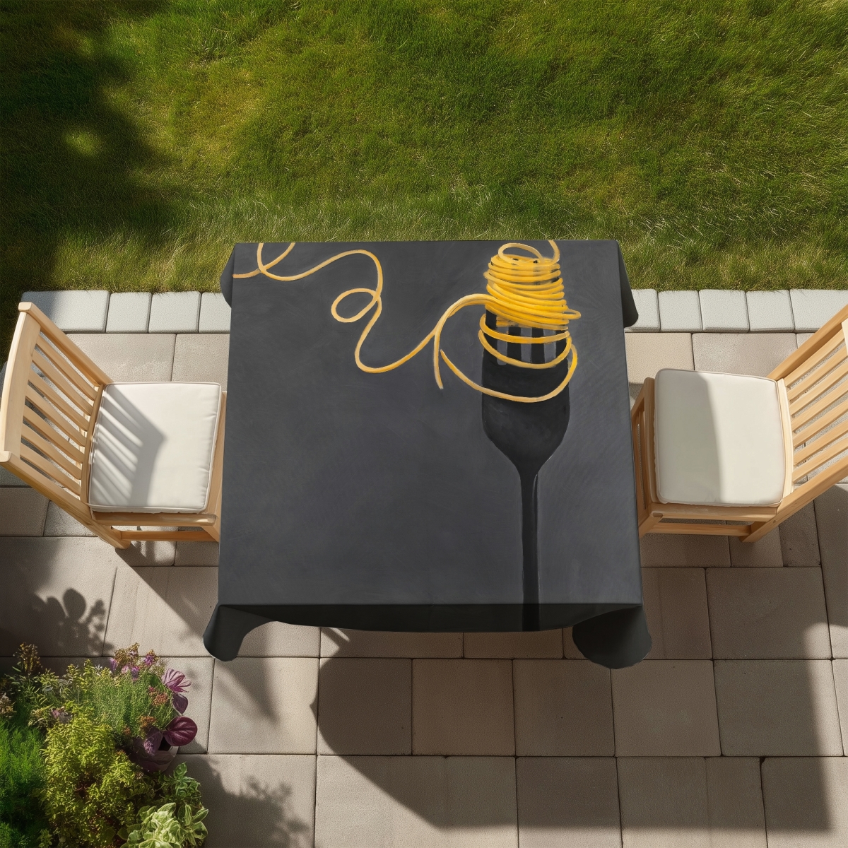 Picture of Begin Home Decor C1TC5858LXN051 58 x 58 in. Gray Kitchen Spaghetti Pasta Fork Tablecloth - Indoor Outdoor Decor