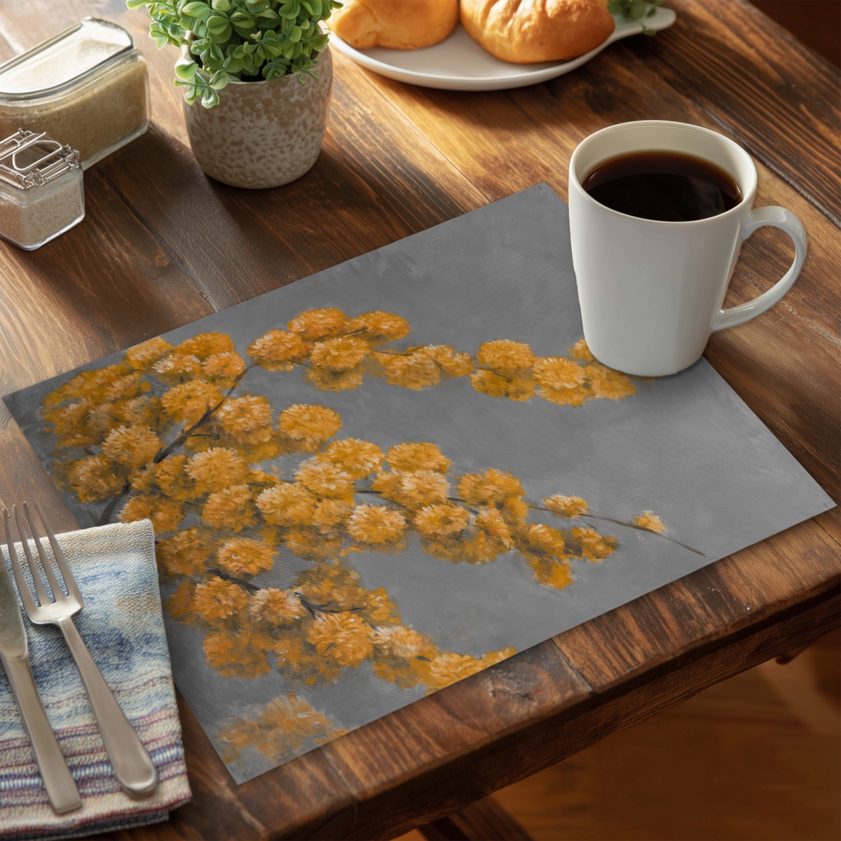 Picture of Begin Home Decor C4PP141813FEQT 14 x 18 in. Golden Wattle Plant Polyester Placemat for Home Decor - Set of 4