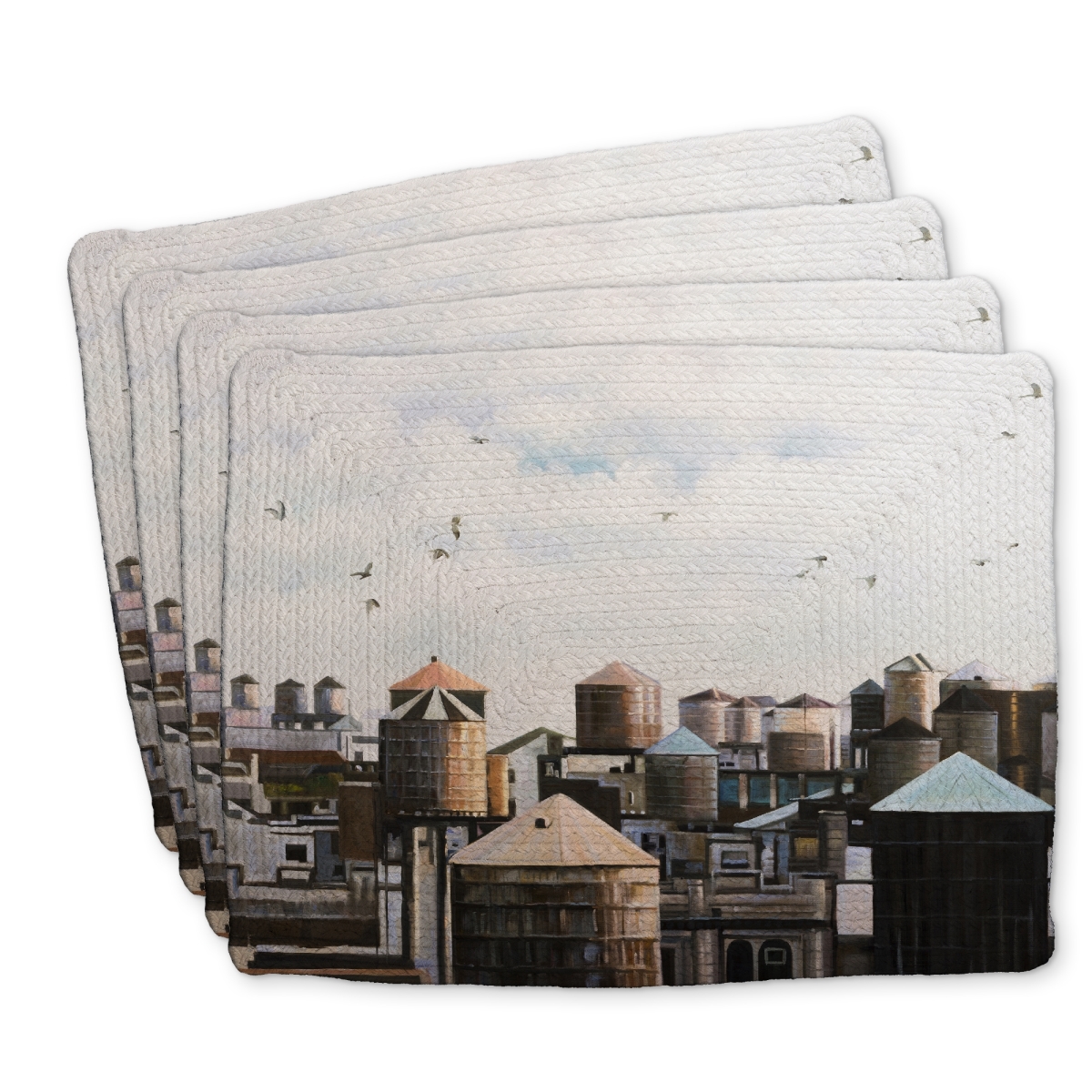 Picture of Begin Home Decor C4BP1418AIVWLA 14 x 18 in. Water Towers with Birds - Braided Polyester Placemat - Home Decor - Set of 4