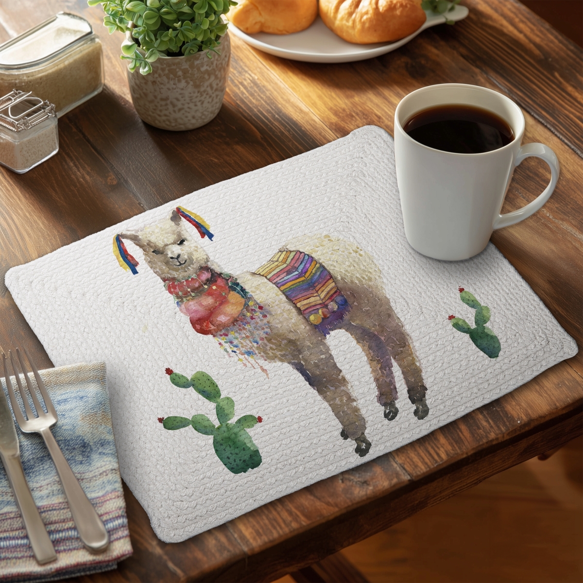 Picture of Begin Home Decor C6BP14180ZVJQX 14 x 18 in. Lama Parade - Braided Polyester Placemats for Home Decor - Set of 6