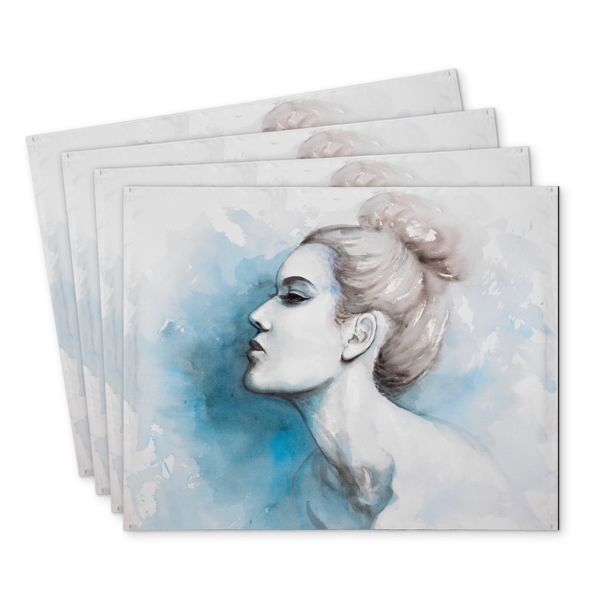 Picture of Begin Home Decor C4PP14188BBOUM 14 x 18 in. Watercolor Abstract Girl Profile View - Polyester Placemat - Home Decor - Set of 4