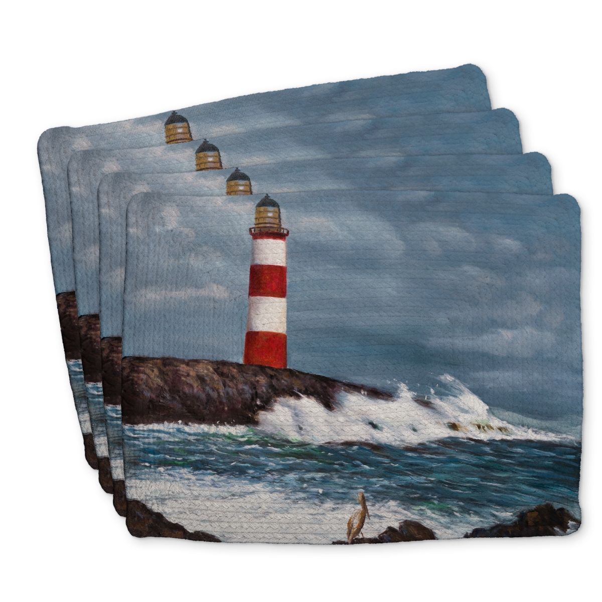 Picture of Begin Home Decor C4BP14183BUKZ7 14 x 18 in. Lighthouse At the Edge of the Sea Unleashed - Braided Placemat - Set of 4