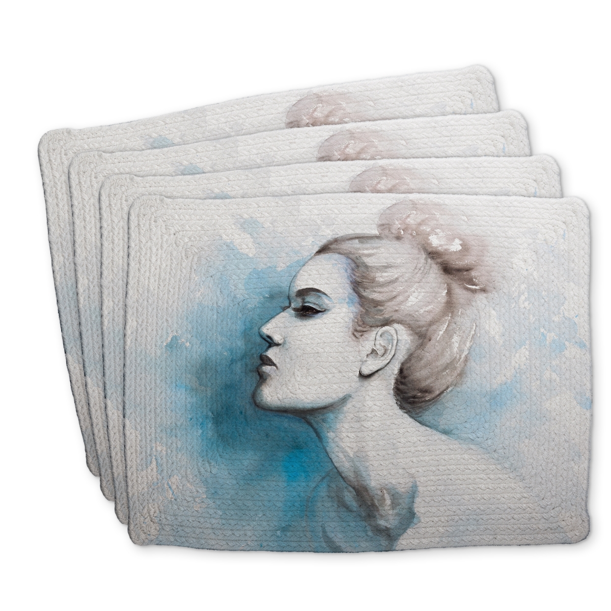 Picture of Begin Home Decor C4BP1418G8CK4G 14 x 18 in. Watercolor Abstract Girl Profile View Braided Polyester Placemat - Set of 4
