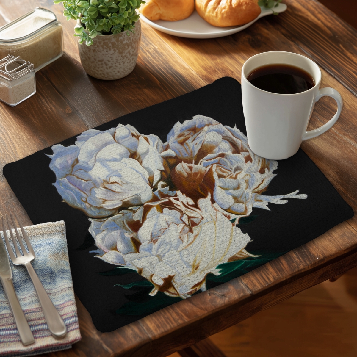 Picture of Begin Home Decor C6BP14184IMHLW 14 x 18 in. Blooming Peonies Braided Polyester Placemat for Home Decor - Set of 6
