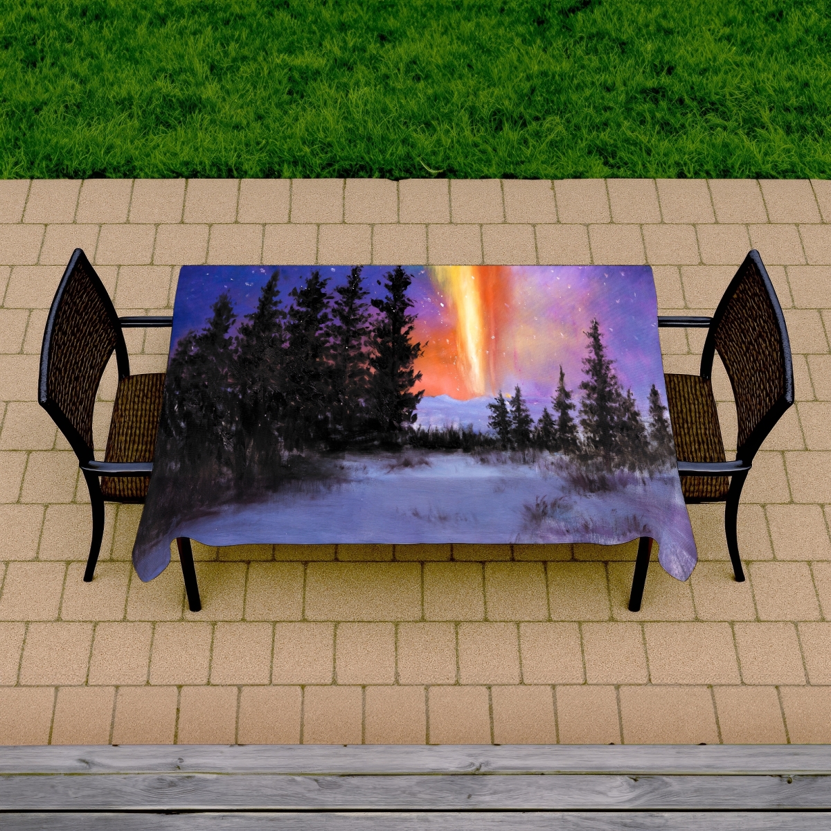 Picture of Begin Home Decor C1TCLRGE2Q7X9W 58 x 102 in. Aurora Borealis in the Forest Tablecloth - Indoor Outdoor Decor