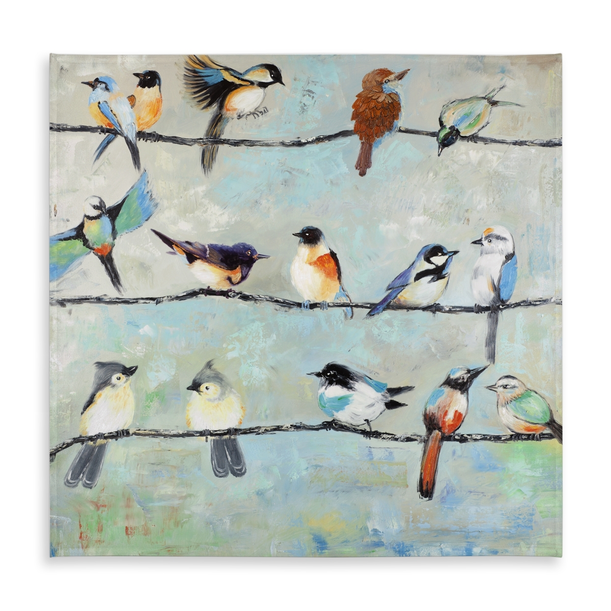 Picture of Begin Home Decor C1TC5858YULZ3E 58 x 58 in. Small Colorful Birds Tablecloth - Scenic Indoor Outdoor Decor