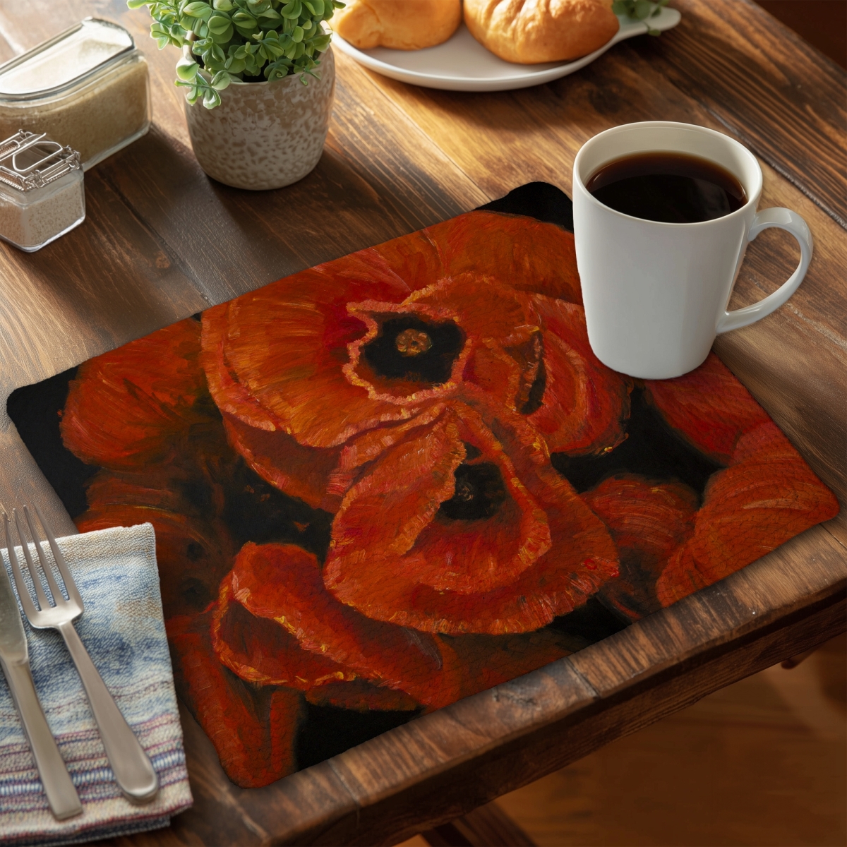Picture of Begin Home Decor C4BP1418FB30Q8 14 x 18 in. Poppy Bouquet - Braided Polyester Placemat for Home Decor - Set of 4