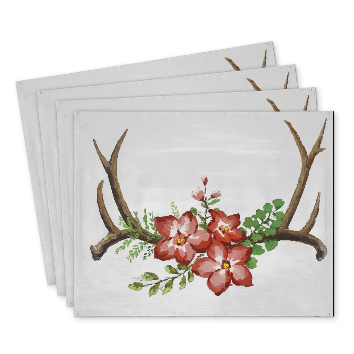 Picture of Begin Home Decor C4PP1418GF9Q68 14 x 18 in. Deer Horns & Pink Flowers Polyester Placemat - Home Decor - Set of 4