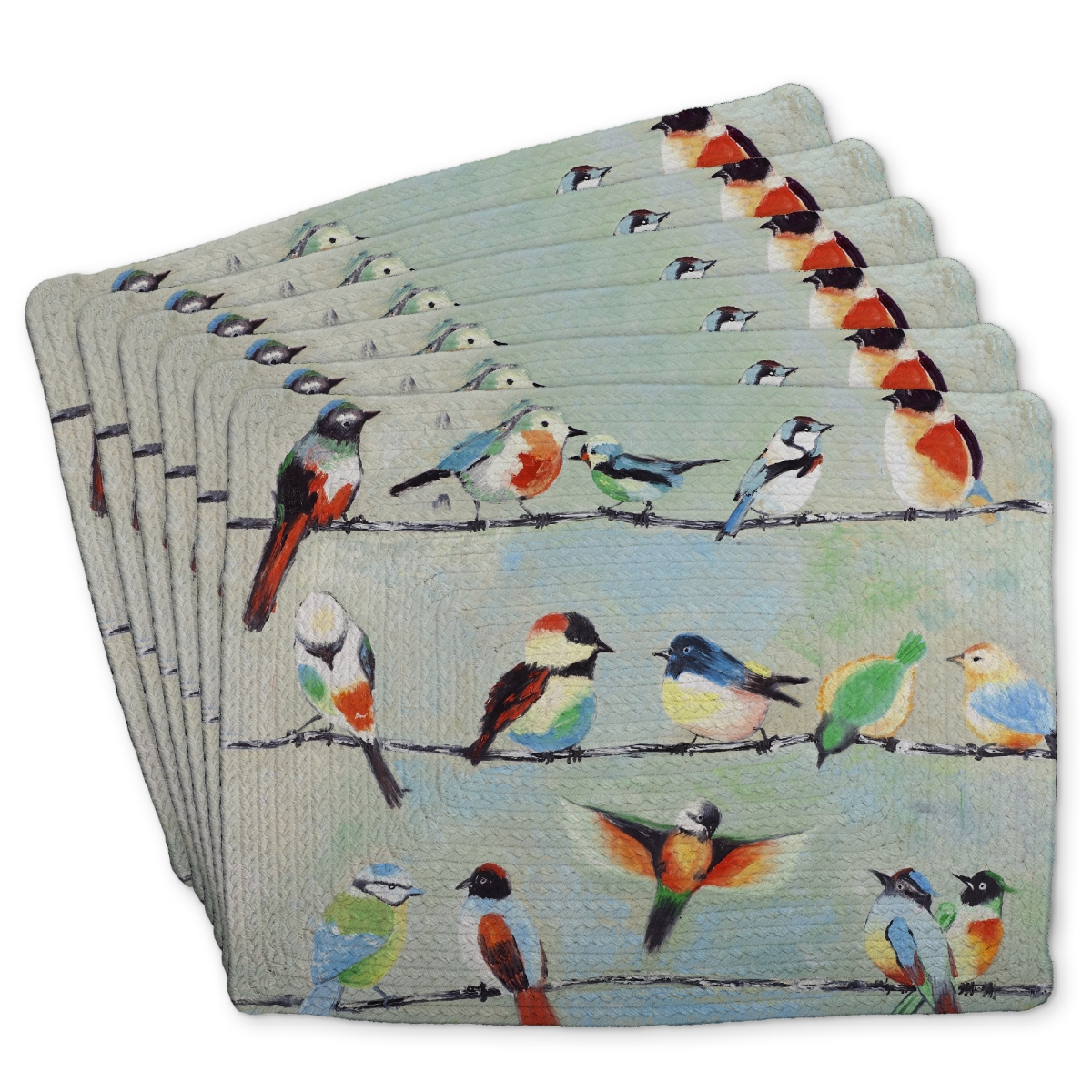 Picture of Begin Home Decor C6BP14182F1L7K 14 x 18 in. Small Abstract Colorful Birds Braided Polyester Placemat - Home Decor - Set of 6
