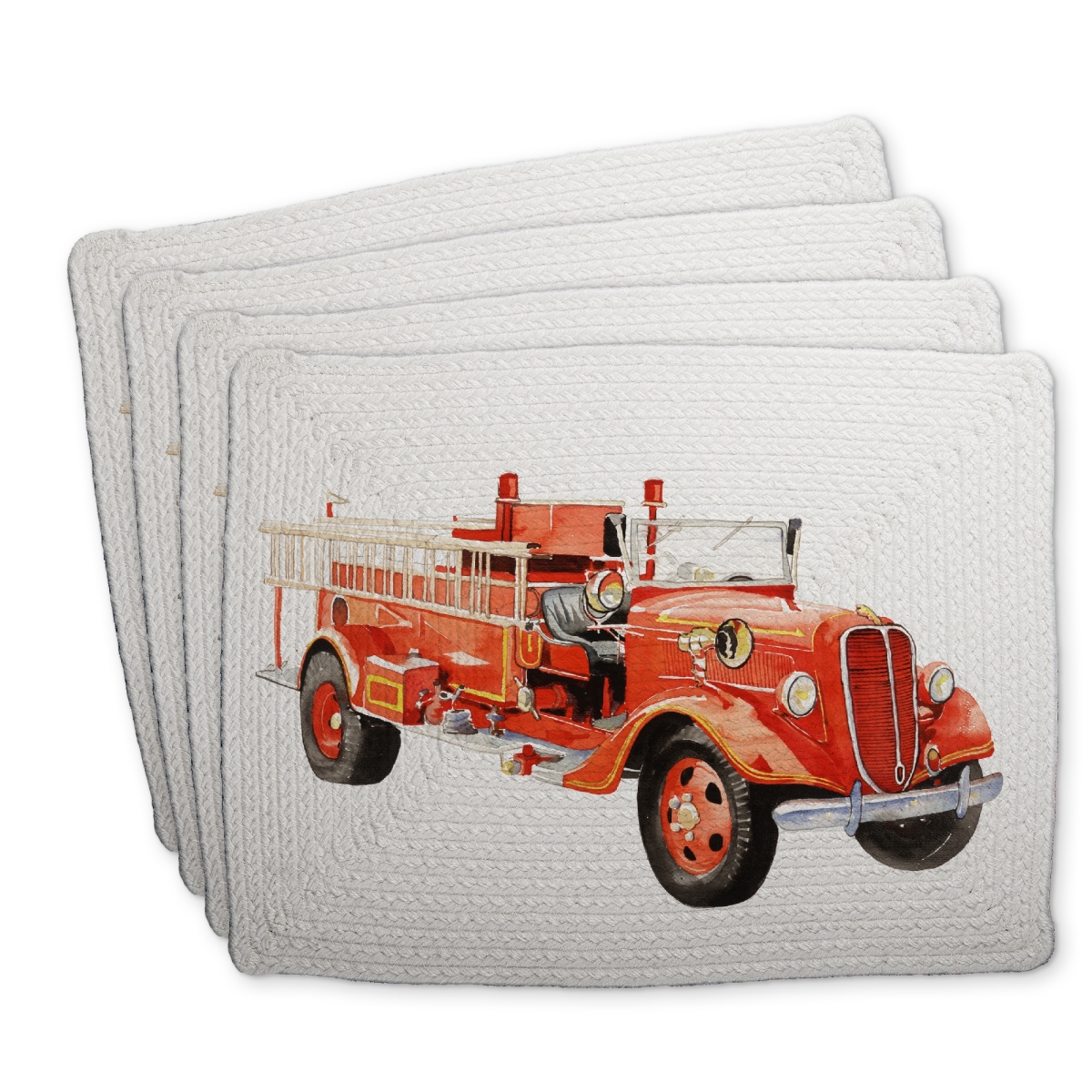 Picture of Begin Home Decor C4BP141820H8C3 14 x 18 in. Vintage Fire Truck Braided Polyester Placemat - Home Decor - Set of 4