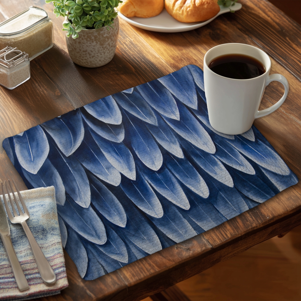 Picture of Begin Home Decor C4BP1418XSHPIG 14 x 18 in. Plumage Blue Braided Polyester Placemat for Home Decor - Set of 4