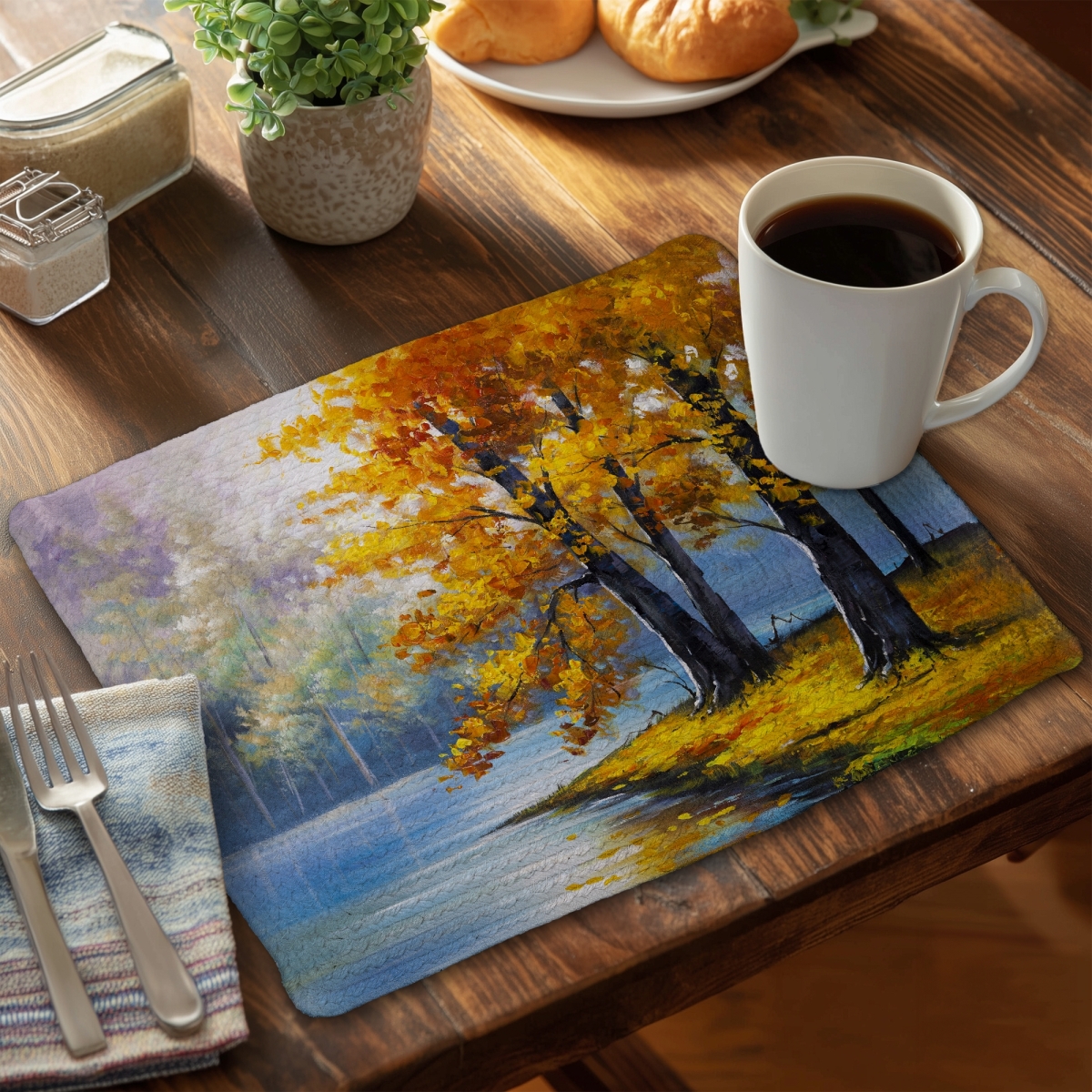 Picture of Begin Home Decor C4BP1418XK1ONJ 14 x 18 in. Two Trees By the Lake - Braided Polyester Placemat for Home Decor - Set of 4