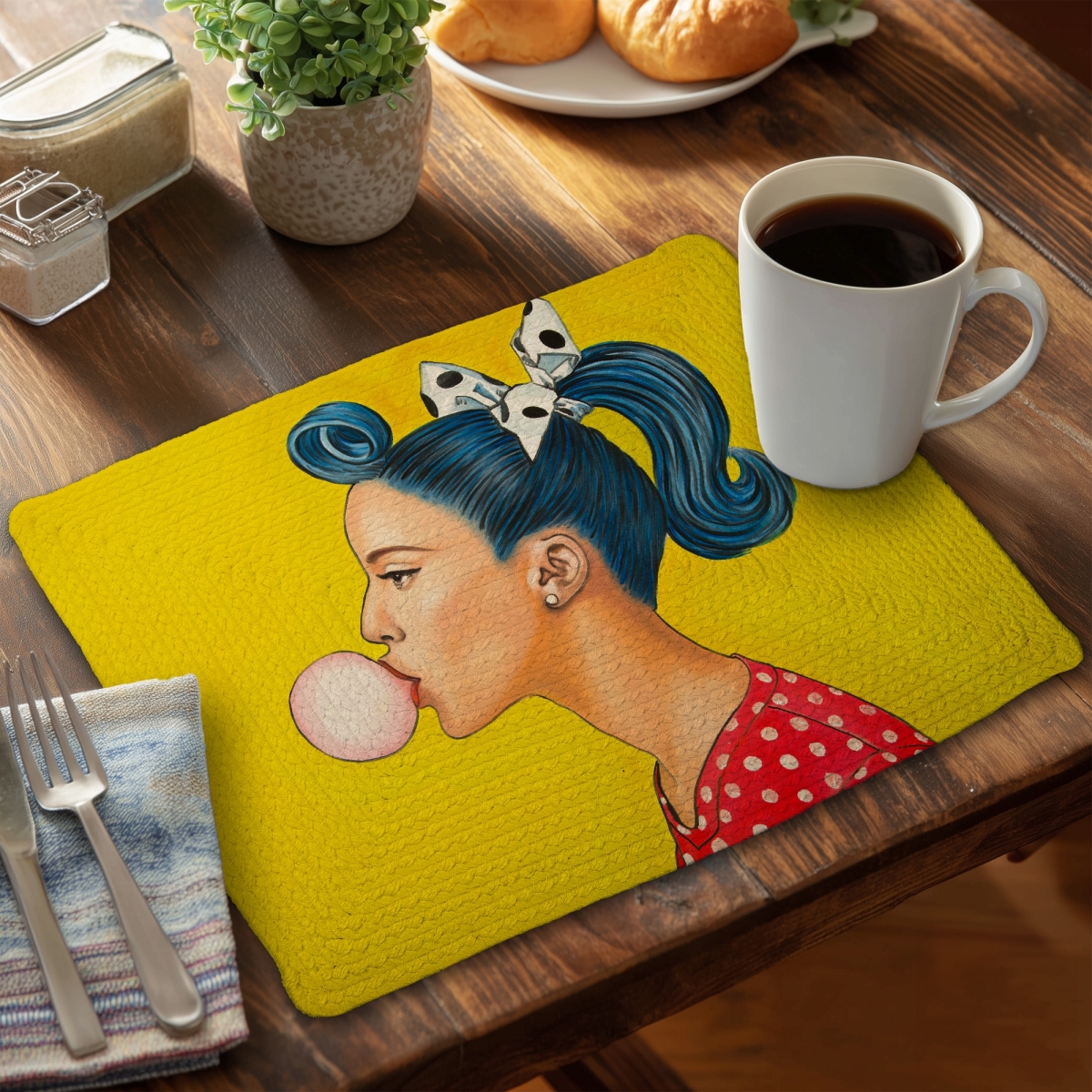 Picture of Begin Home Decor C4BP1418T910D2 14 x 18 in. Retro Woman Braided Polyester Placemats Set - Home Decor - Set of 4