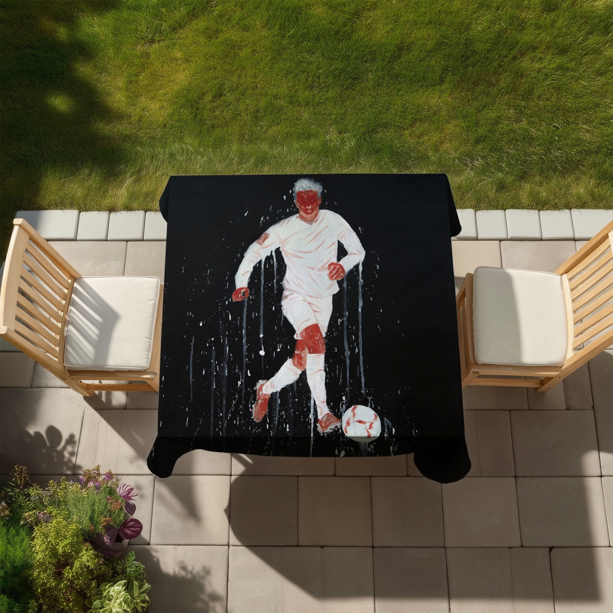 Picture of Begin Home Decor C1TC58580T1EE2 58 x 58 in. Soccer Player Tablecloth - Modern Hobbies Indoor & Outdoor Decor