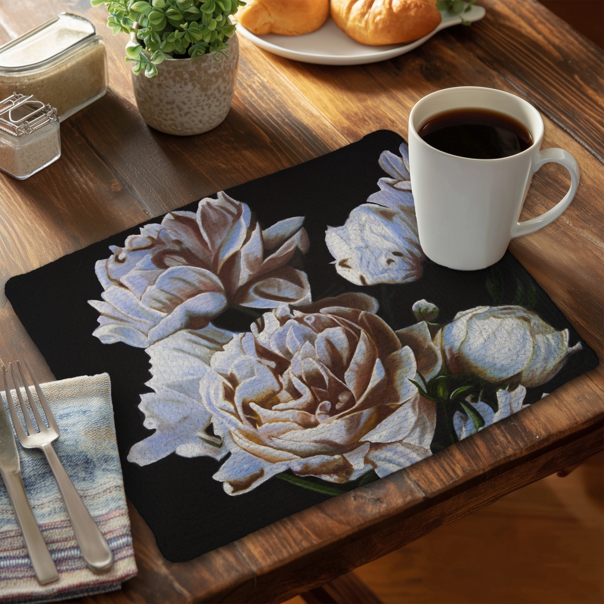 Picture of Begin Home Decor C6BP14186FIIXY 14 x 18 in. Peonies Braided Polyester Placemats for Stylish Home Decor - Set of 6