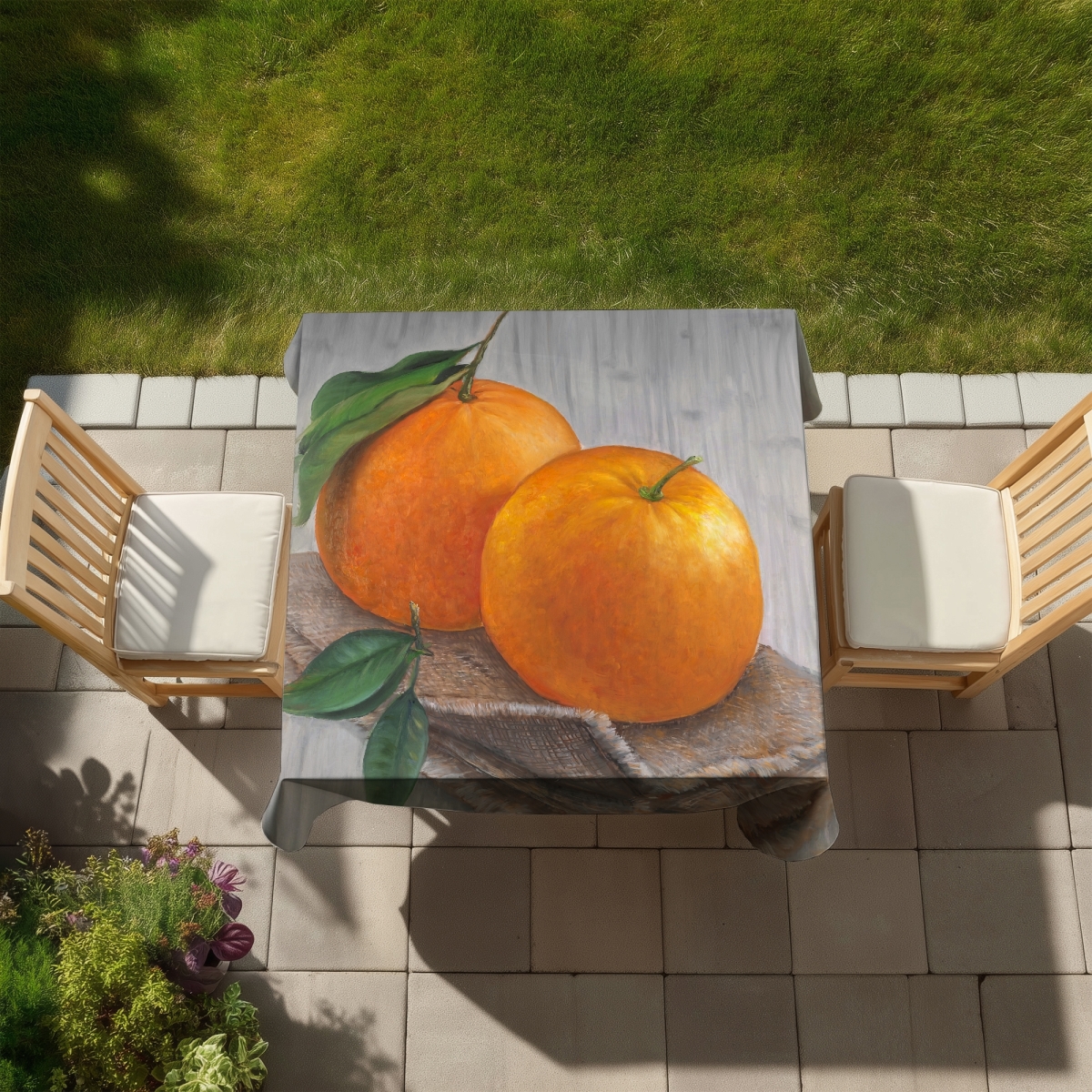 Picture of Begin Home Decor C1TC5858A2XDK7 58 x 58 in. Two Oranges Hyperrealist Tablecloth - Indoor Outdoor Decor