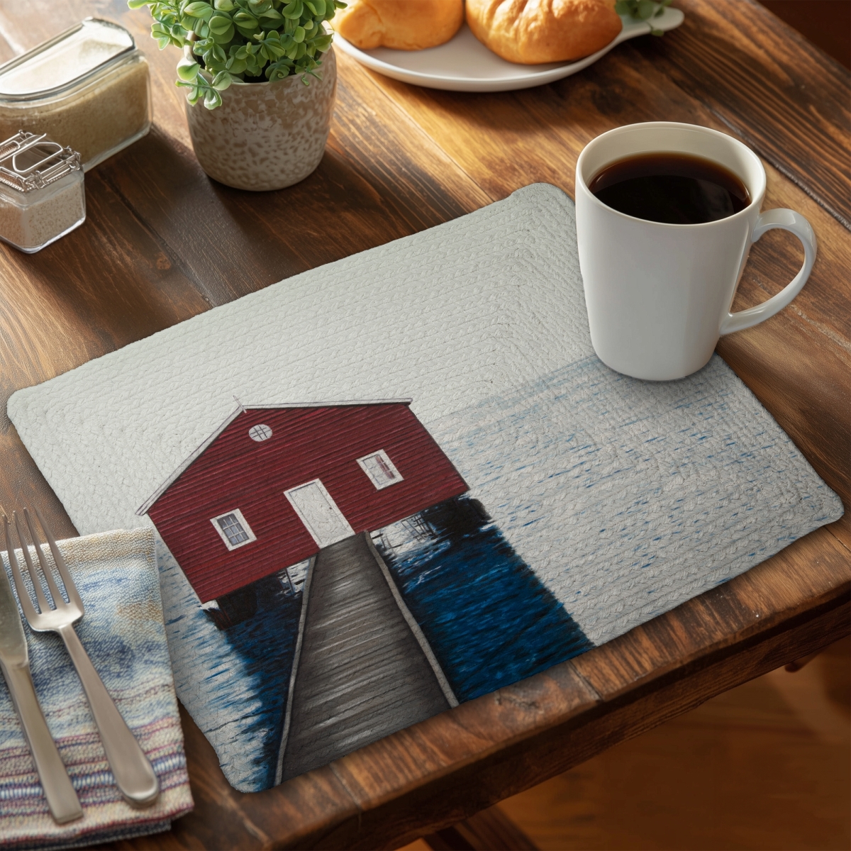 Picture of Begin Home Decor C4BP1418M19XH9 14 x 18 in. Boathouse Braided Polyester Placemat for Elegant Home Decor - Set of 4