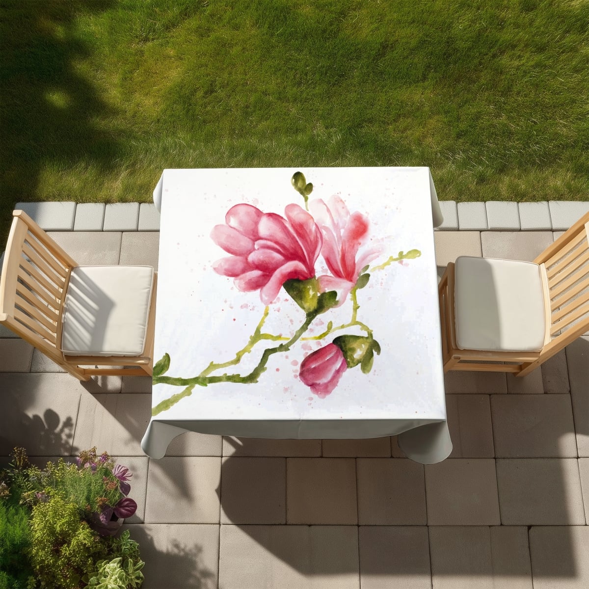 Picture of Begin Home Decor C1TC5858HOQL8I 58 x 58 in. Magnolia Flowers Tablecloth - Floral Indoor Outdoor Decor
