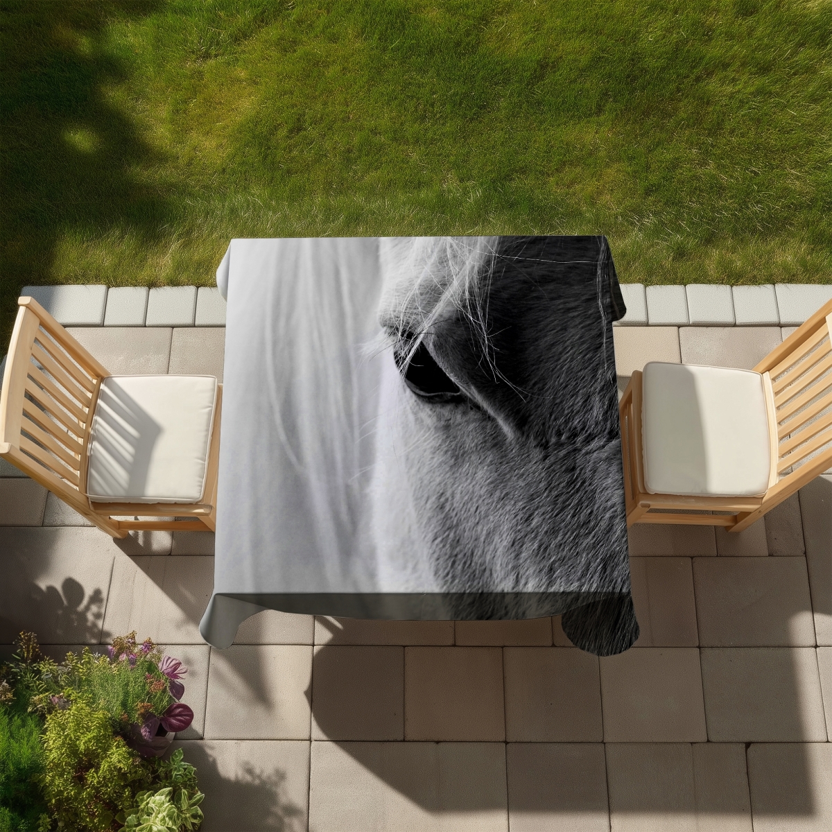 Picture of Begin Home Decor C1TC5858LT1VKY 58 x 58 in. Gray Monochrome Tablecloth - the White Horse Eye - Home Decor