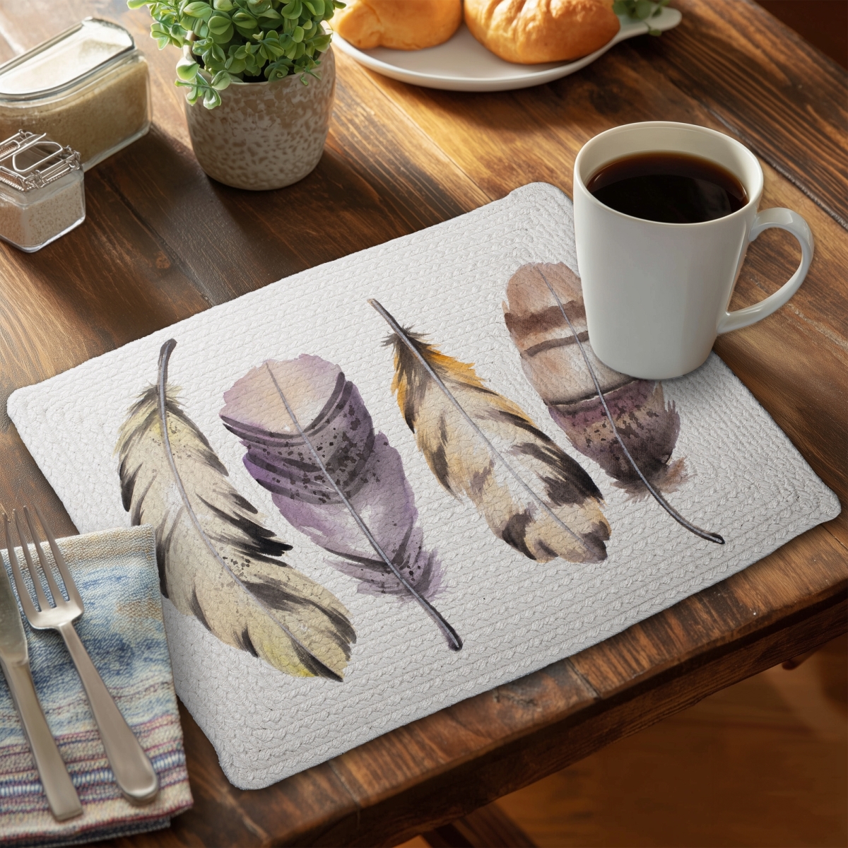 Picture of Begin Home Decor C4BP1418WR83NS 14 x 18 in. Purple Feather Set - Braided Polyester Placemats for Decor - Set of 4