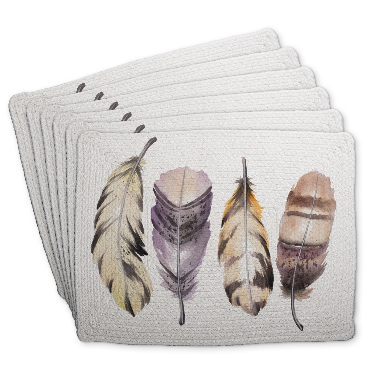 Picture of Begin Home Decor C6BP1418Y8VBG7 14 x 18 in. Purple Feather Set - Braided Polyester Placemats for Home Decor - Set of 6