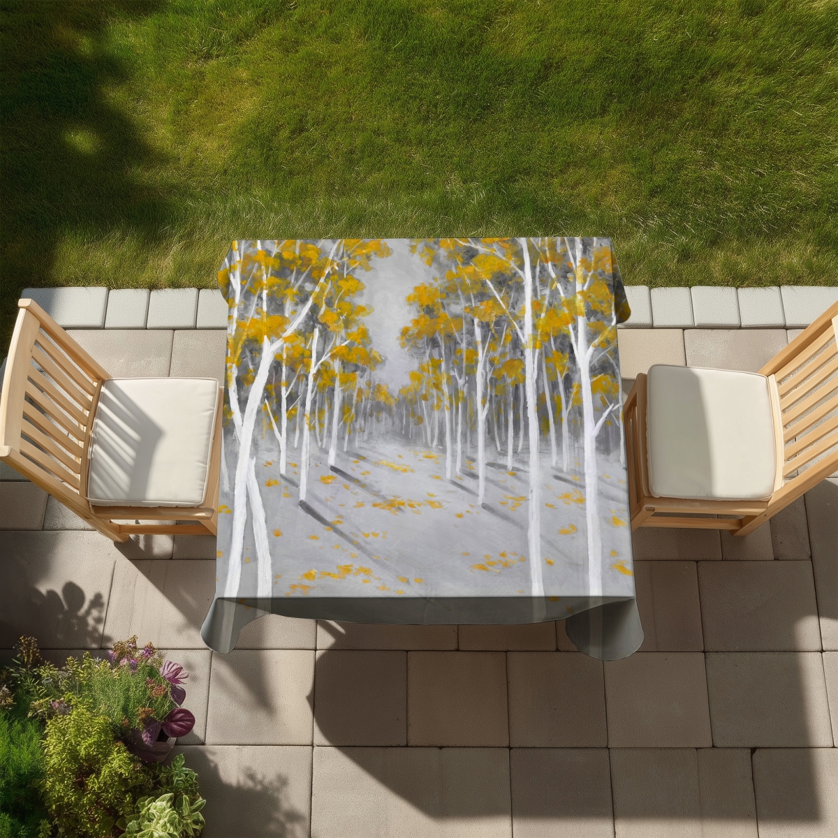 Picture of Begin Home Decor C1TC5858BZRE12 58 x 58 in. Yellow Birch Forest Tablecloth - Indoor Outdoor Home Decor