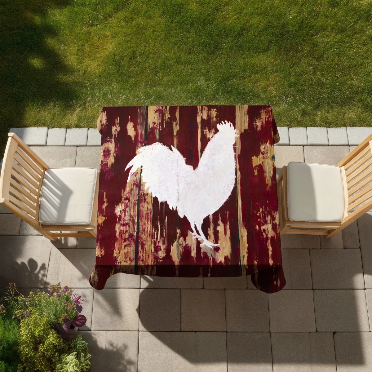 Picture of Begin Home Decor C1TC5858QBMVBB 58 x 58 in. Rustic Rooster Silhouette Tablecloth - Indoor & Outdoor Decor