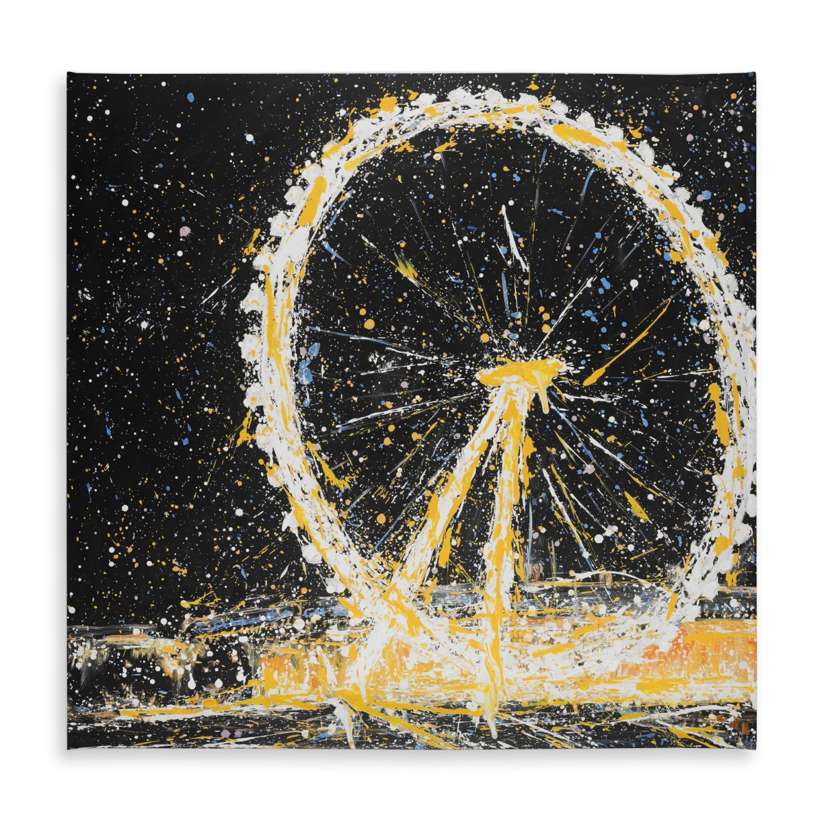 Picture of Begin Home Decor C1TC5858FXFLKK 58 x 58 in. Abstract London Eye Tablecloth - Black Indoor Outdoor Decor