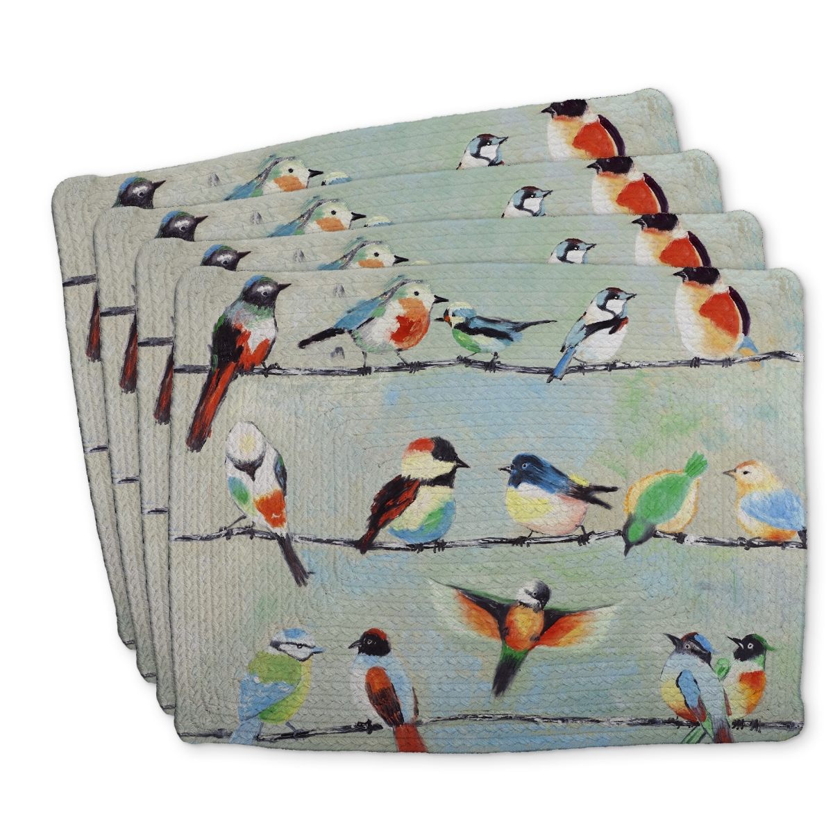 Picture of Begin Home Decor C4BP1418B8CZ0N 14 x 18 in. Small Abstract Colorful Birds Braided Polyester Placemat - Home Decor - Set of 4