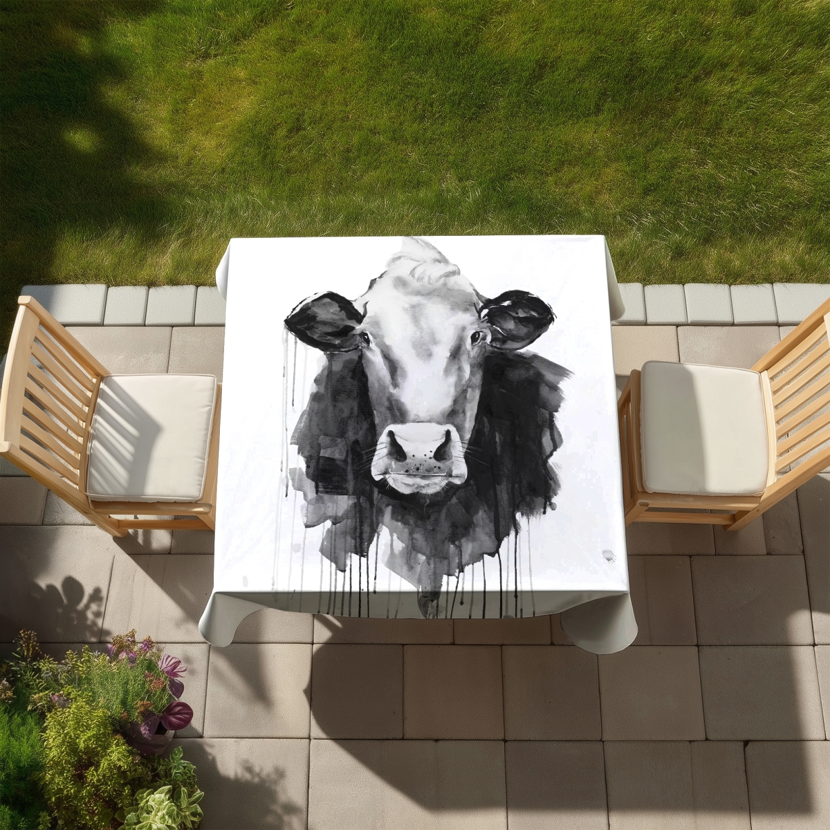 Picture of Begin Home Decor C1TC58589UP87H 58 x 58 in. Gray Cow Tablecloth - Indoor & Outdoor Farm Animal Decor