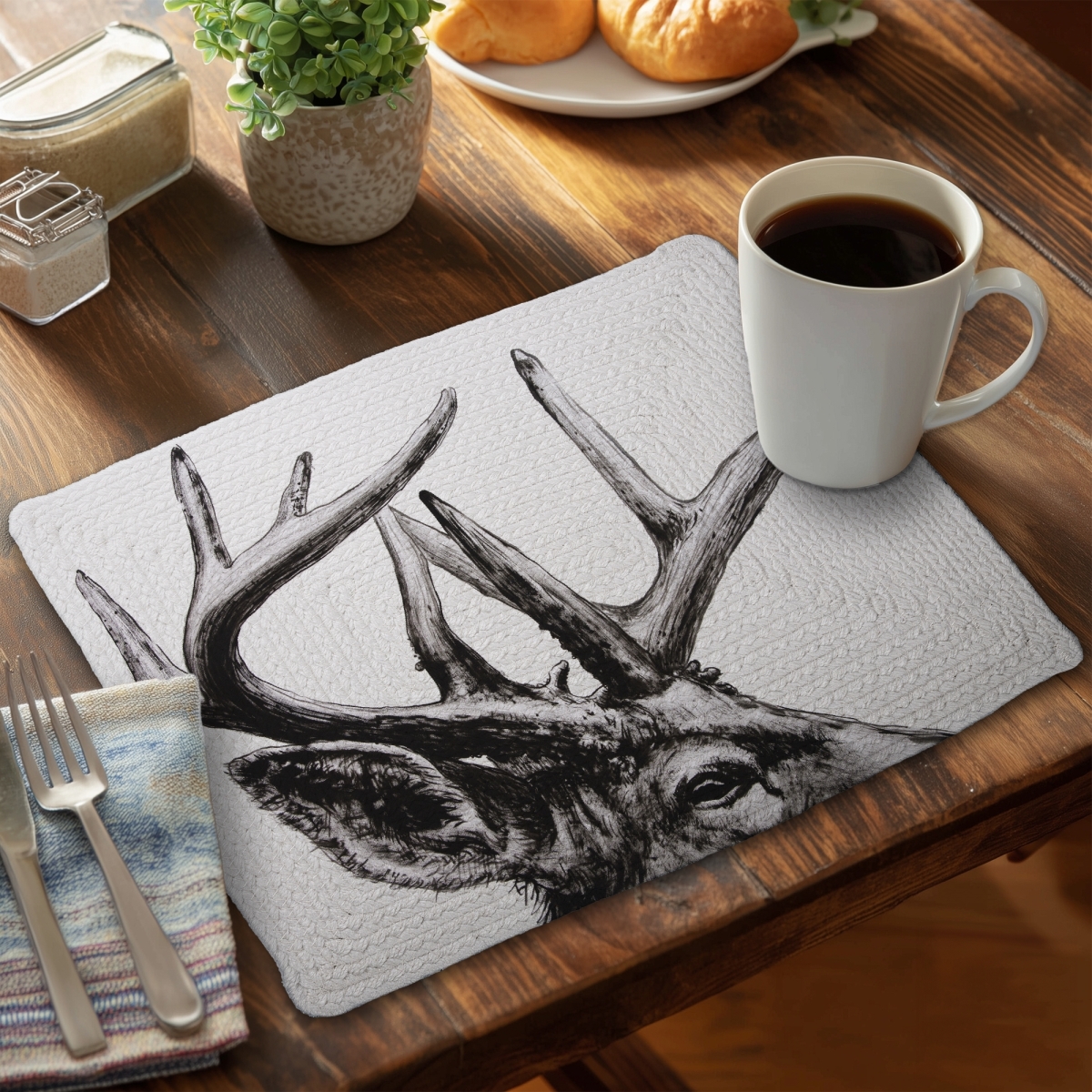 Picture of Begin Home Decor C6BP141857AKJO 14 x 18 in. Roe Deer Plume - Braided Polyester Placemat for Home Decor - Set of 6