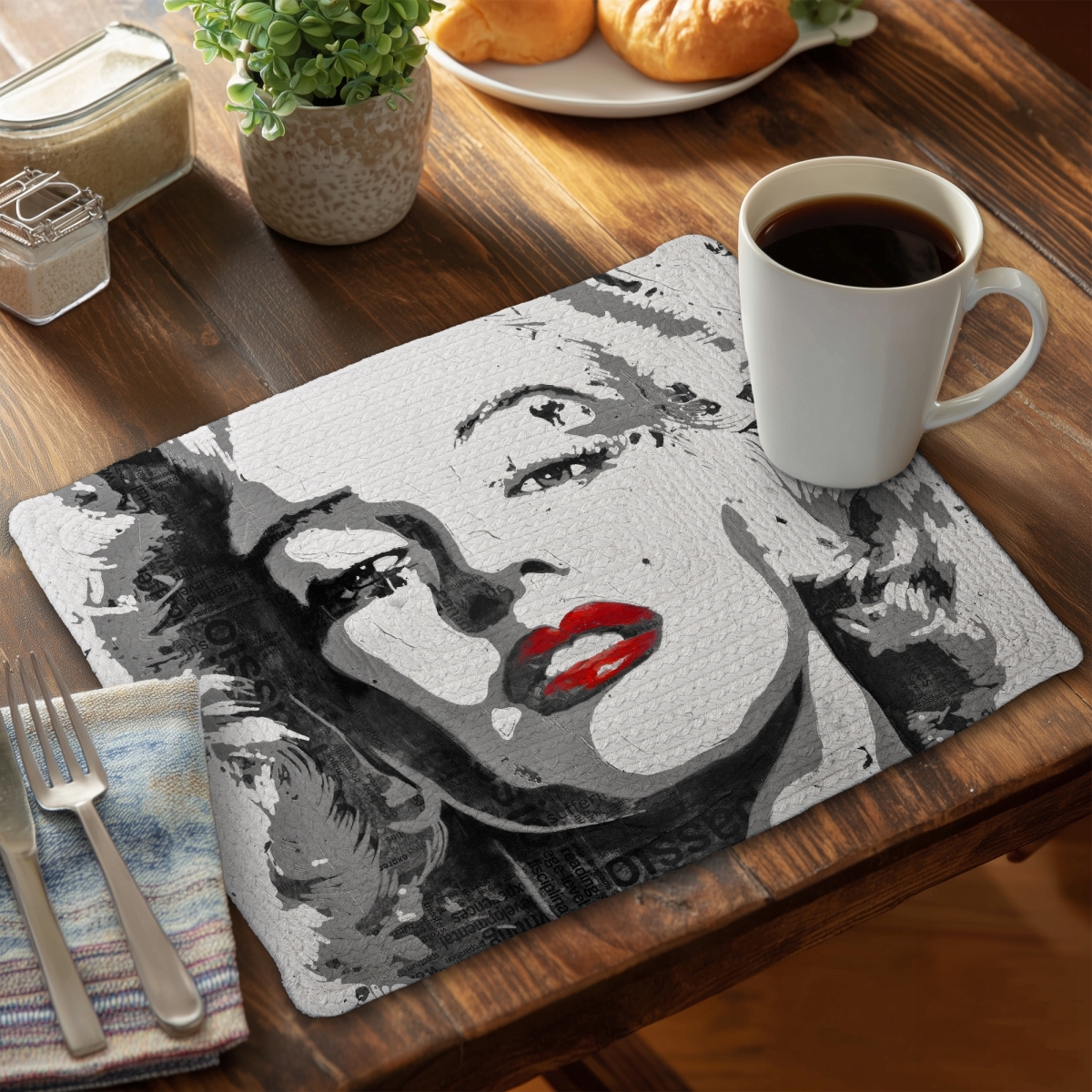 Picture of Begin Home Decor C6BP14187UKD39 14 x 18 in. Marilyn Monroe Braided Polyester Placemat - Home Decor - Set of 6
