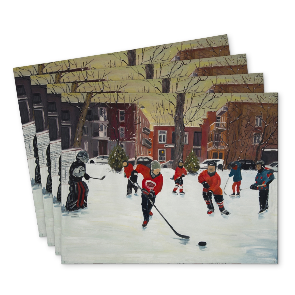 Picture of Begin Home Decor C4PP1418GK9IKT 14 x 18 in. Young Hockey Players Polyester Placemat - Home Decor Essentials - Set of 4