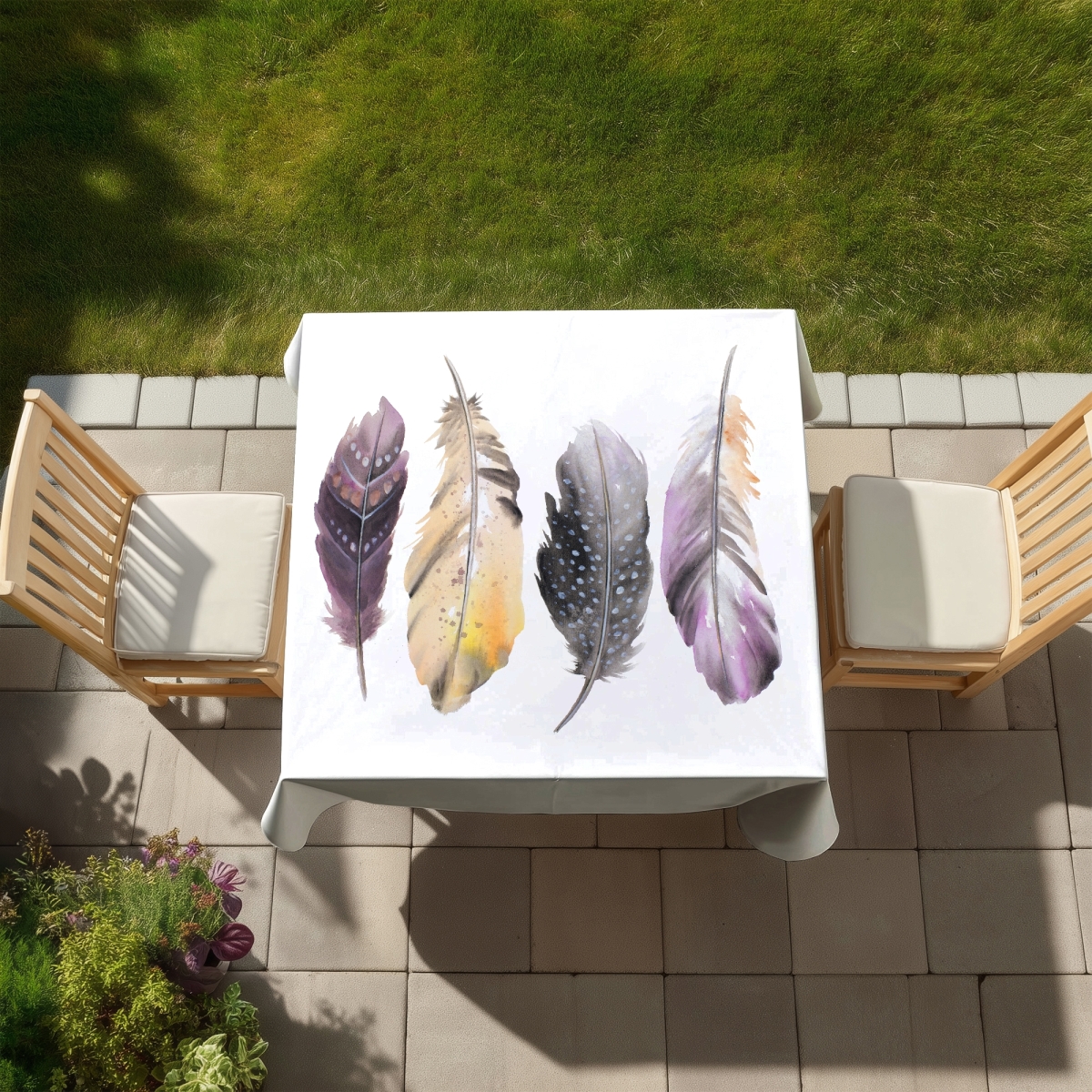 Picture of Begin Home Decor C1TC5858ORQNNG 58 x 58 in. Bohemian Feather Set Bird Tablecloth - Purple Indoor & Outdoor