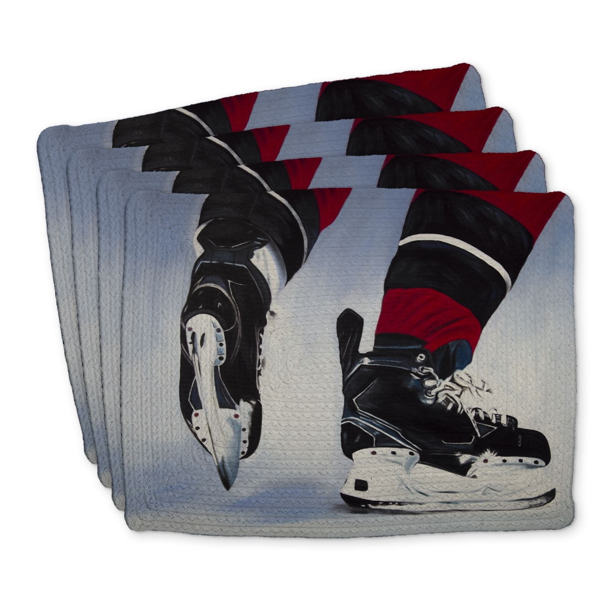 Picture of Begin Home Decor C4BP1418UBD69W 14 x 18 in. Hockey Player Braided Polyester Placemat for Home Decor - Set of 4