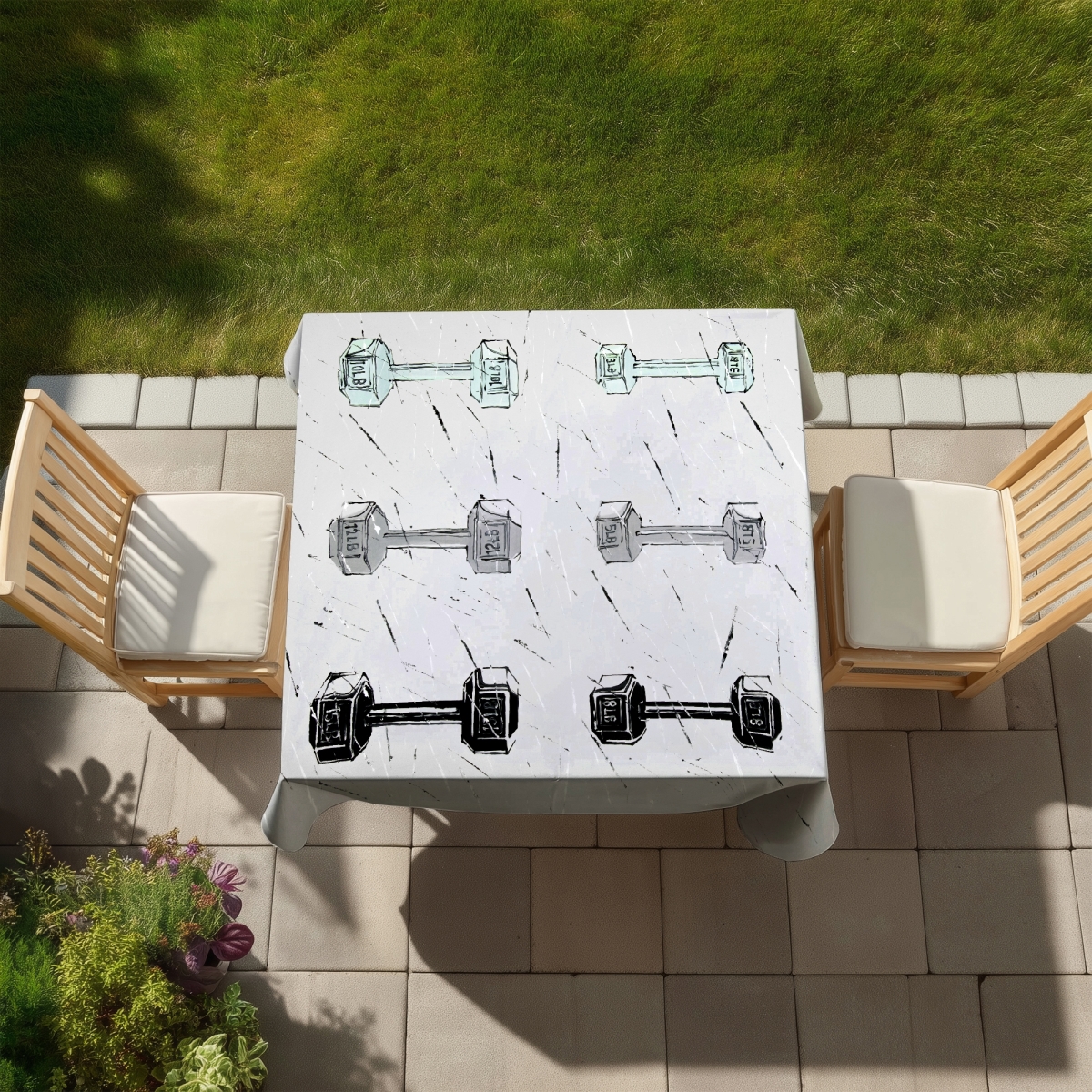 Picture of Begin Home Decor C1TC5858H2Z20J 58 x 58 in. Dumbbells Tablecloth - Sports Man Cave Decor Indoor & Outdoor