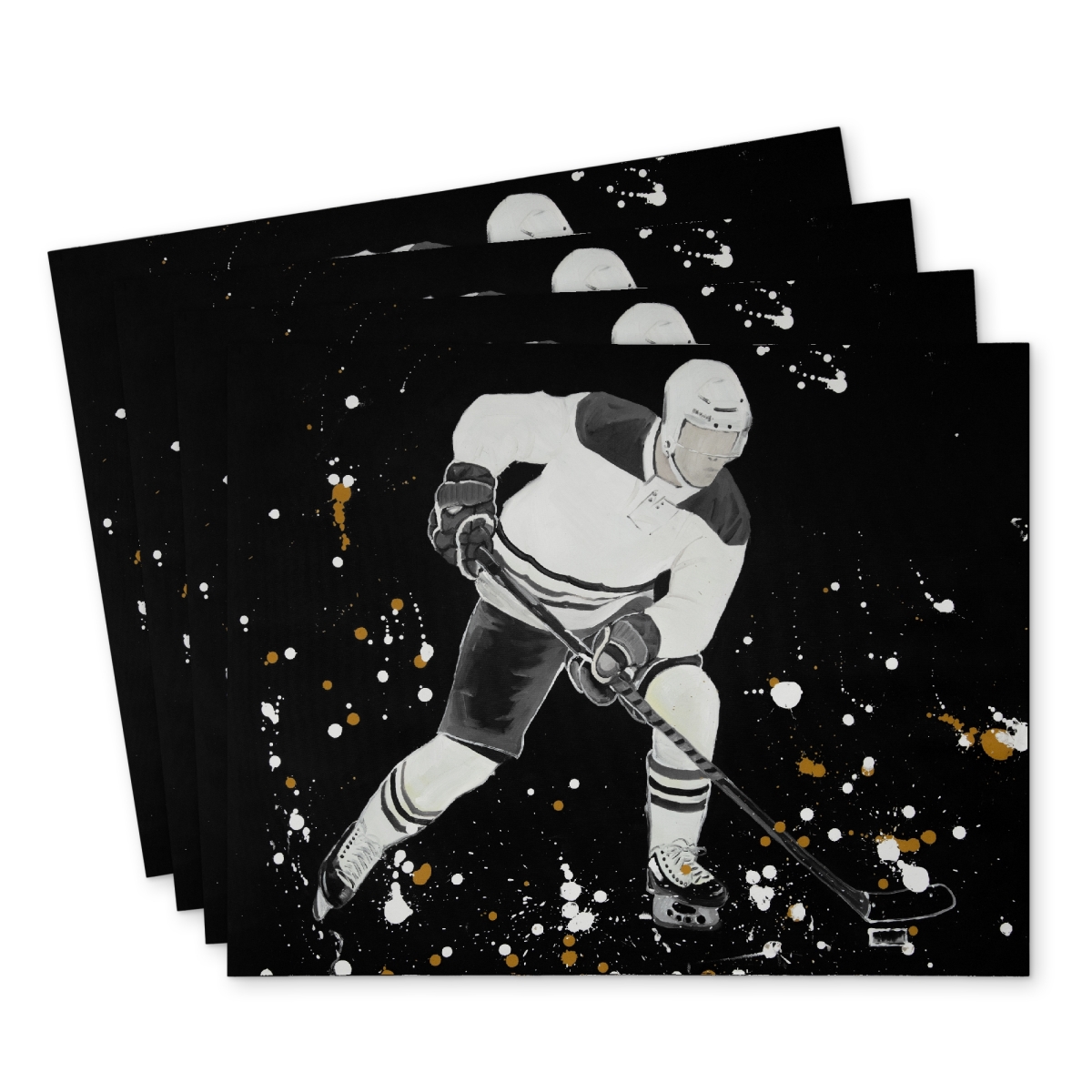Picture of Begin Home Decor C4PP1418GQDS68 14 x 18 in. Hockey Player in Action Polyester Placemat for Home Decor - Set of 4